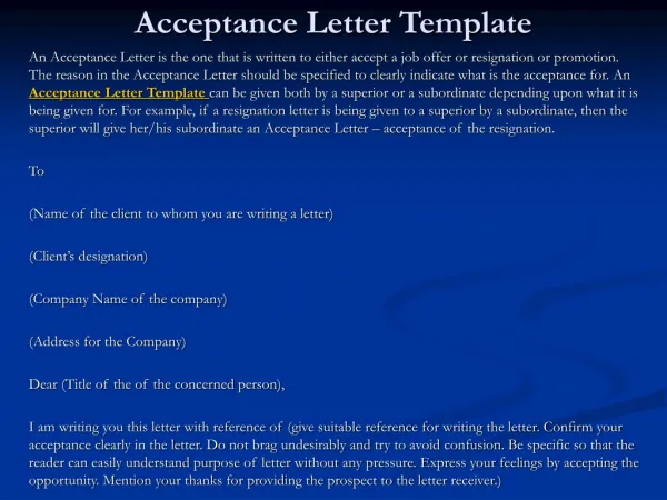 Acceptance Letter Template
