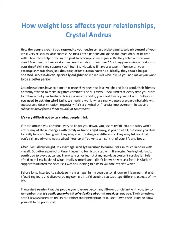 How weight loss affects your relationships, Crystal Andrus