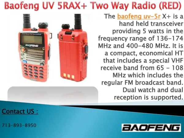 Baofeng UV 5RAX Two Way Radio (RED)