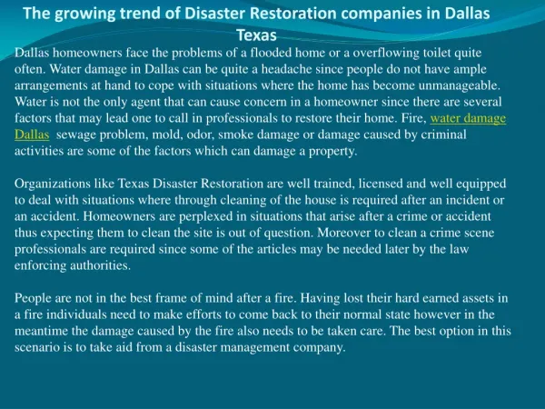 The growing trend of Disaster Restoration companies in Dalla
