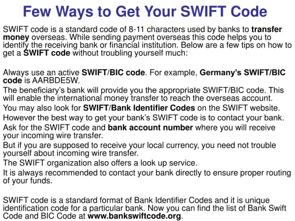 Few Ways to Get Your SWIFT Code