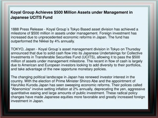 Koyal Group Achieves $500 Million Assets under Management