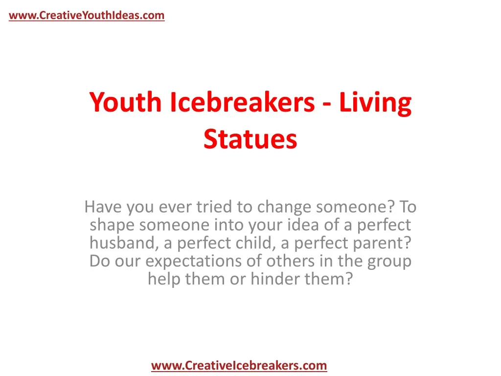 youth icebreakers living statues