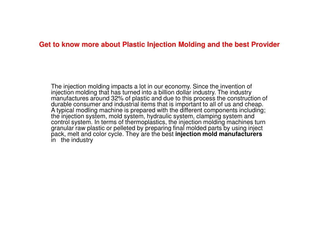 get to know more about plastic injection molding and the best provider