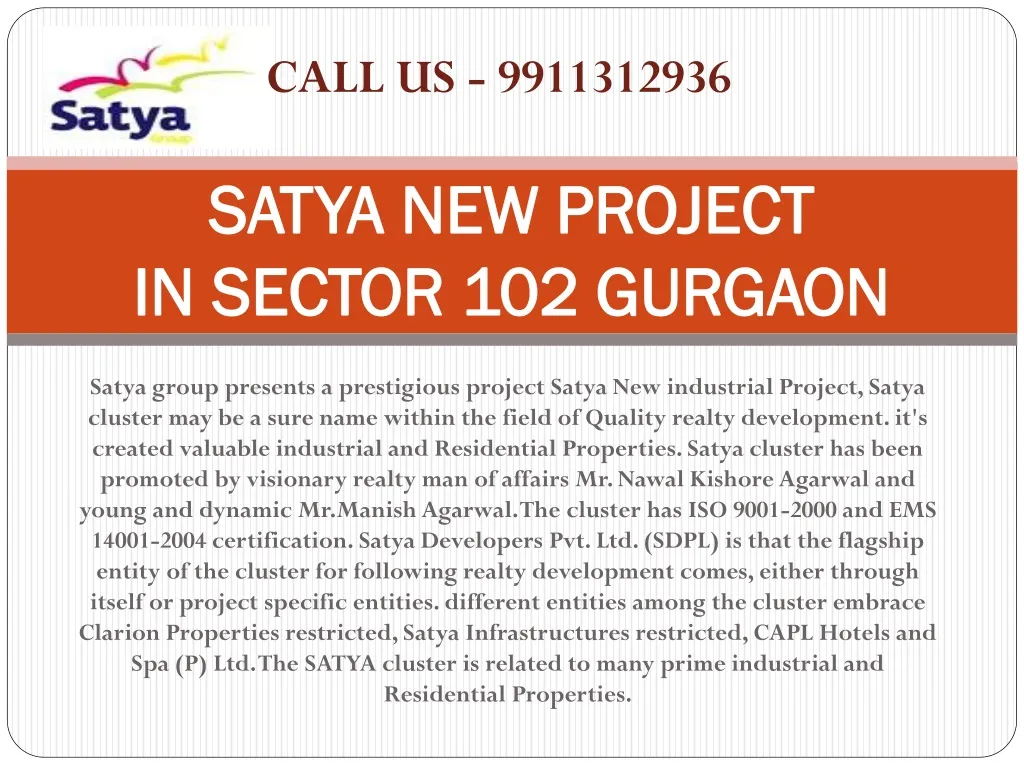 satya new project in sector 102 gurgaon