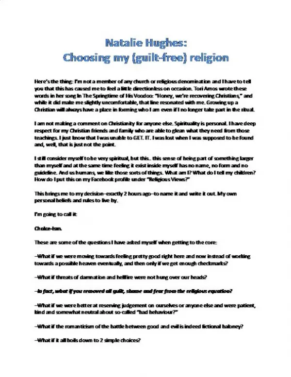 Natalie Hughes: Choosing my (guilt-free) religion