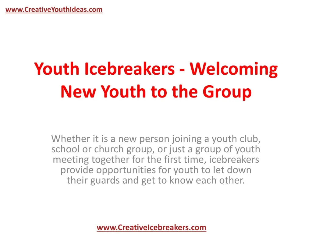 youth icebreakers welcoming new youth to the group