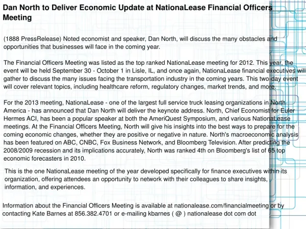 Dan North to Deliver Economic Update at NationaLease Financi