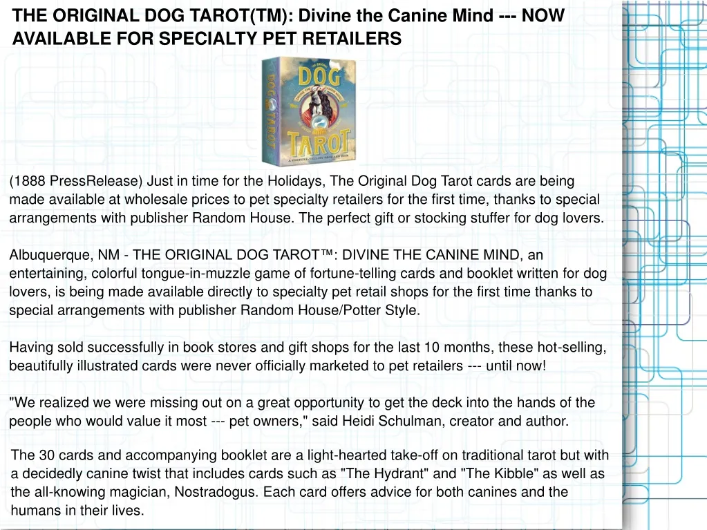 the original dog tarot tm divine the canine mind