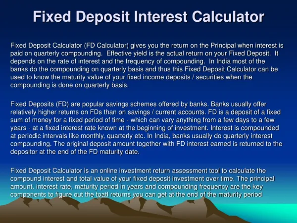 Fixed Deposit Interest Calculator