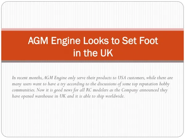 AGM Engine Looks to Set Foot in the UK