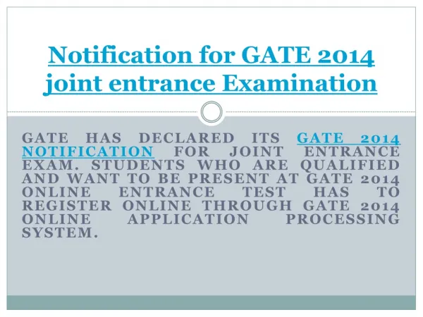 GATE 2014 Notification for joint entrance exam