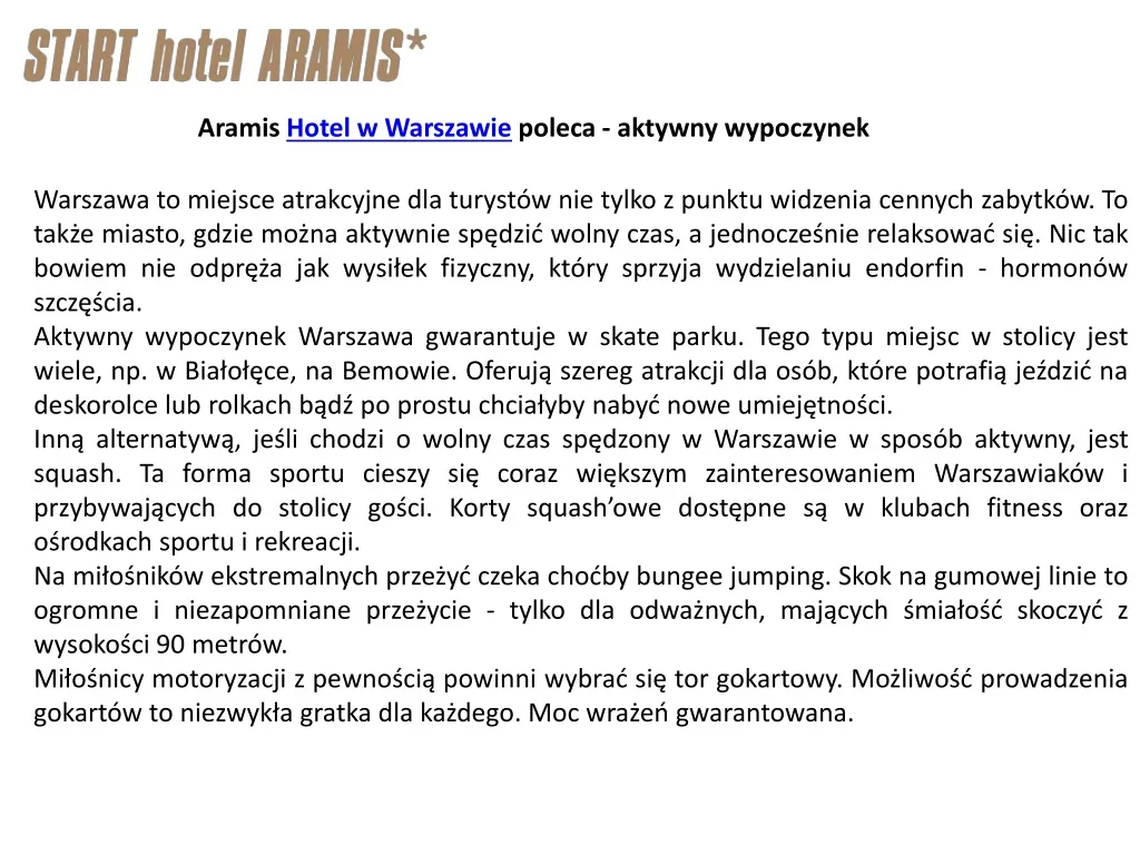 aramis hotel w warszawie poleca aktywny wypoczynek
