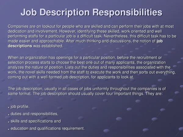 Job Description Responsibilities