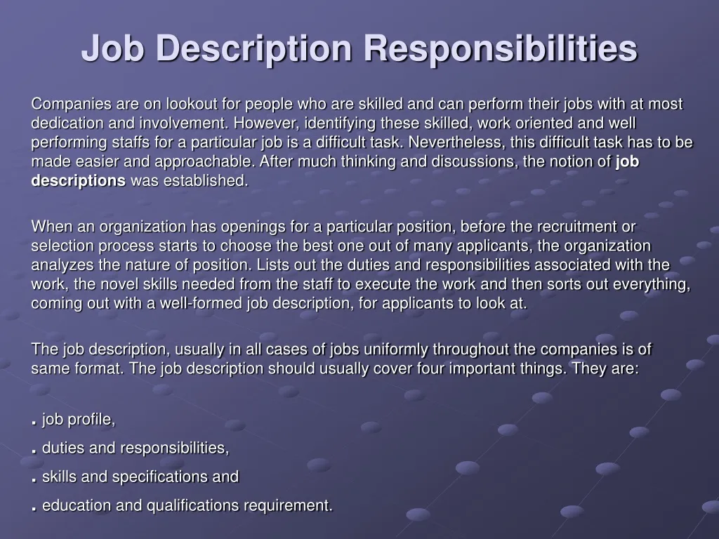job description responsibilities