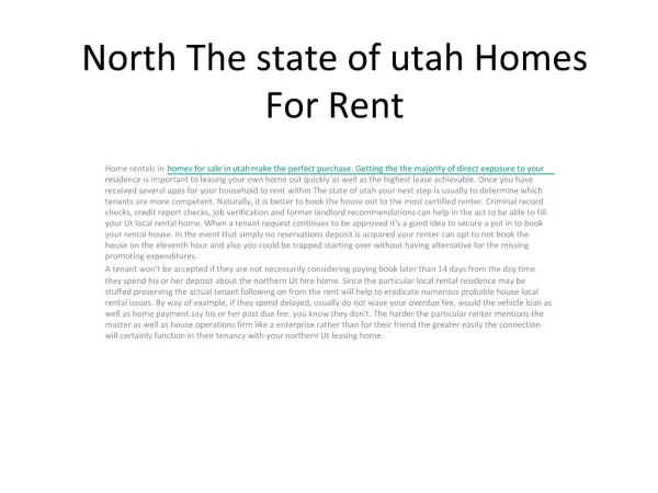 North The state of utah Homes For Rent