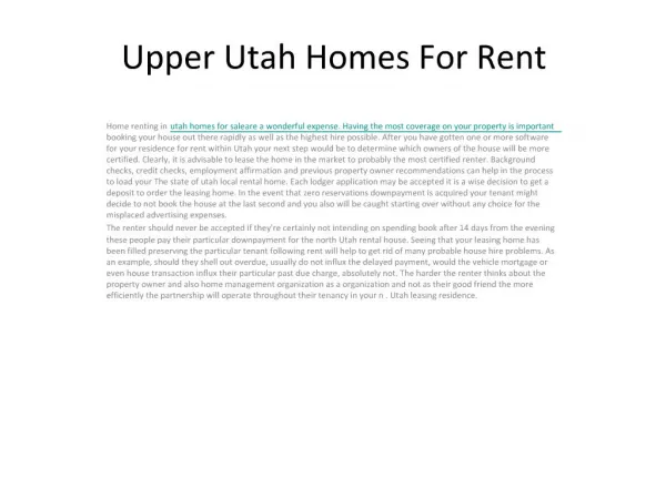 Upper Utah Homes For Rent