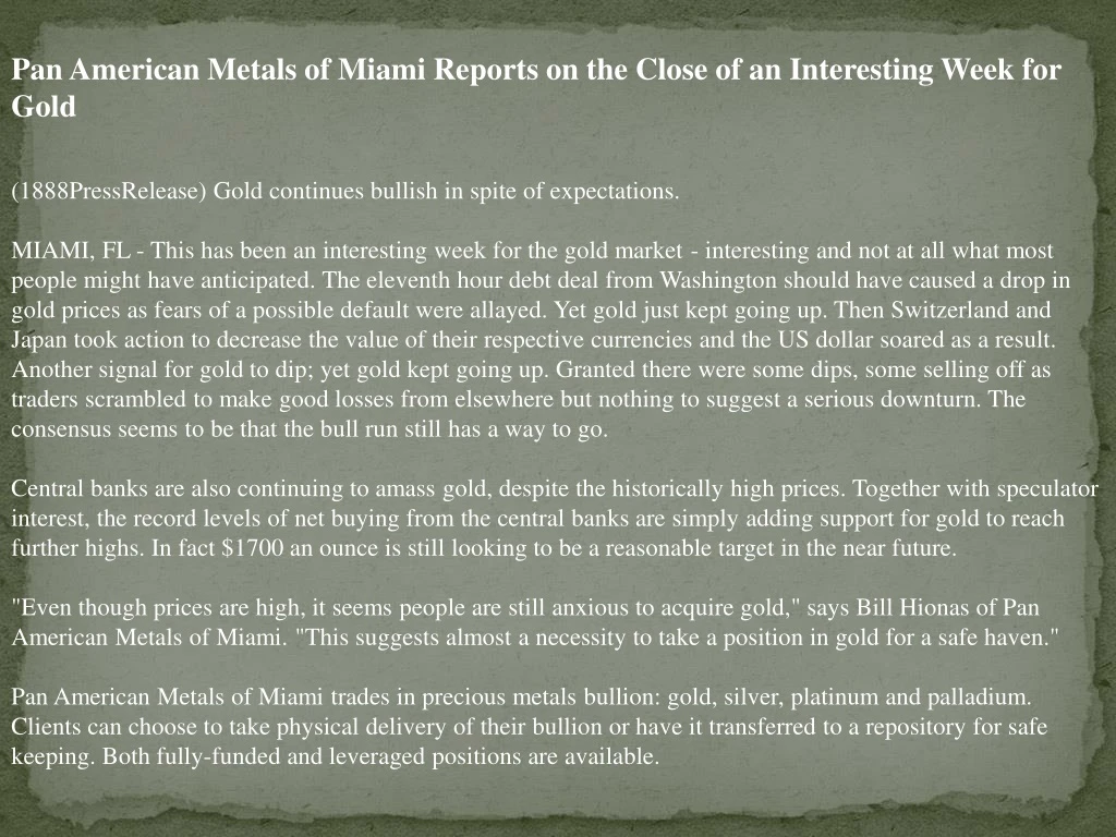 pan american metals of miami reports on the close