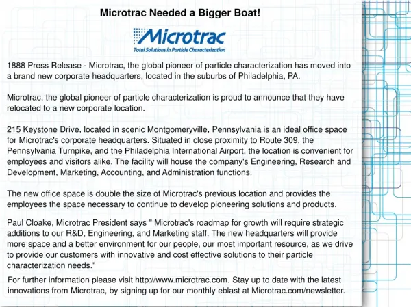 Microtrac Needed a Bigger Boat!