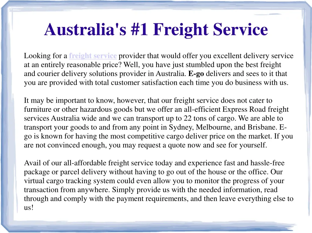 australia s 1 freight service