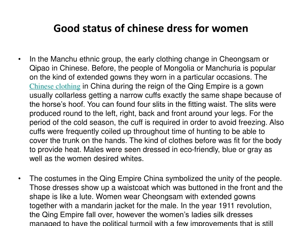 good status of chinese dress for women