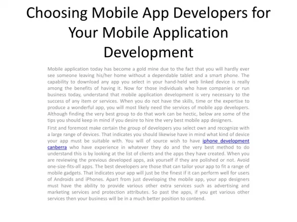 Choosing Mobile App Developers for Your Mobile Application2