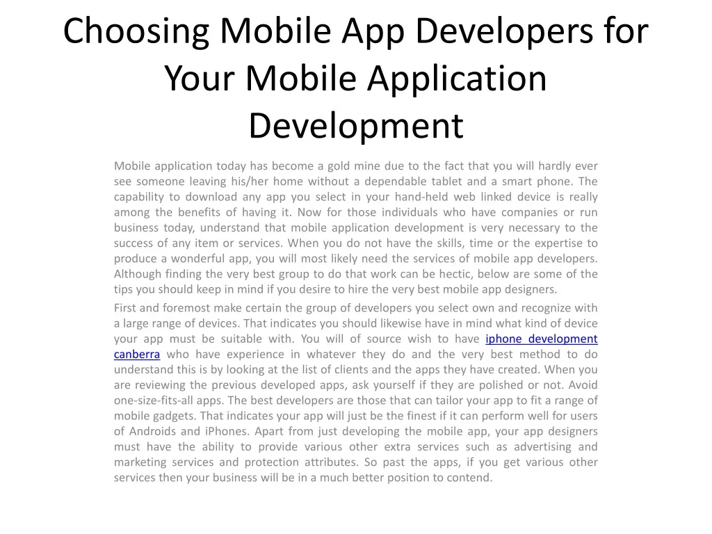 choosing mobile app developers for your mobile application development