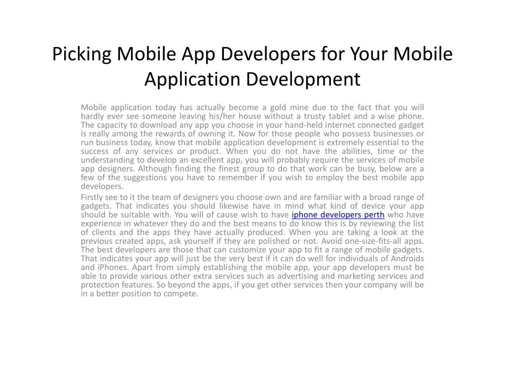 picking mobile app developers for your mobile application development