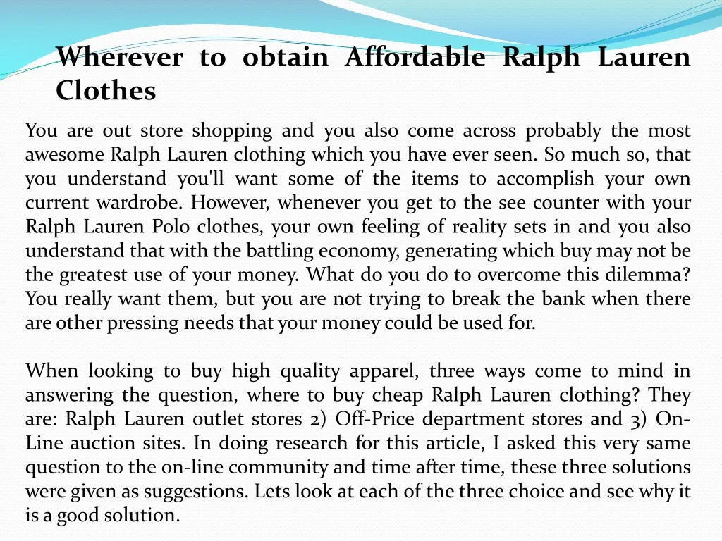 wherever to obtain affordable ralph lauren clothes