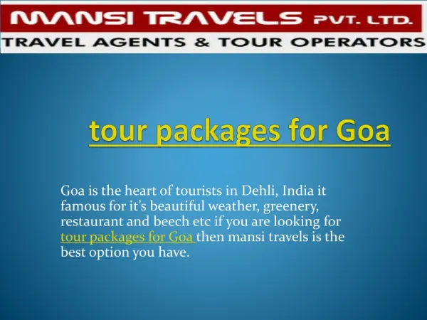 Tour packages for Goa