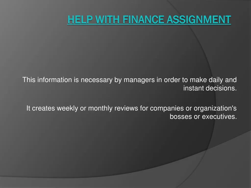 help with finance assignment