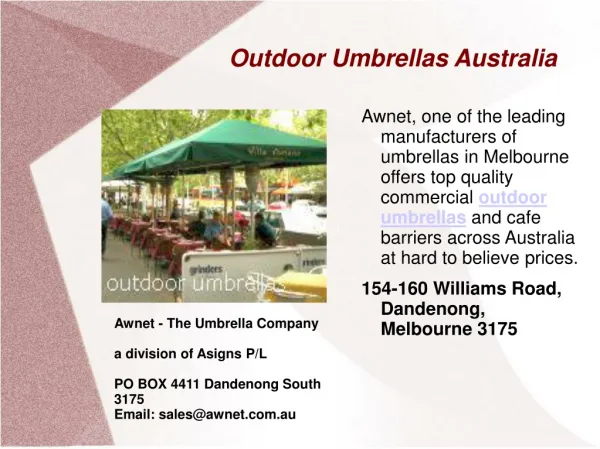 Outdoor Umbrellas in Melbourne, Australia