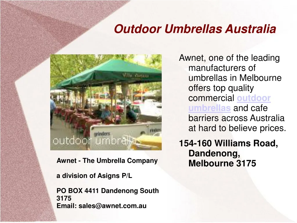 outdoor umbrellas australia
