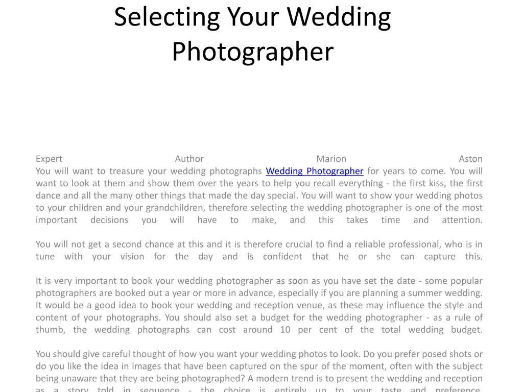 selecting your wedding photographer