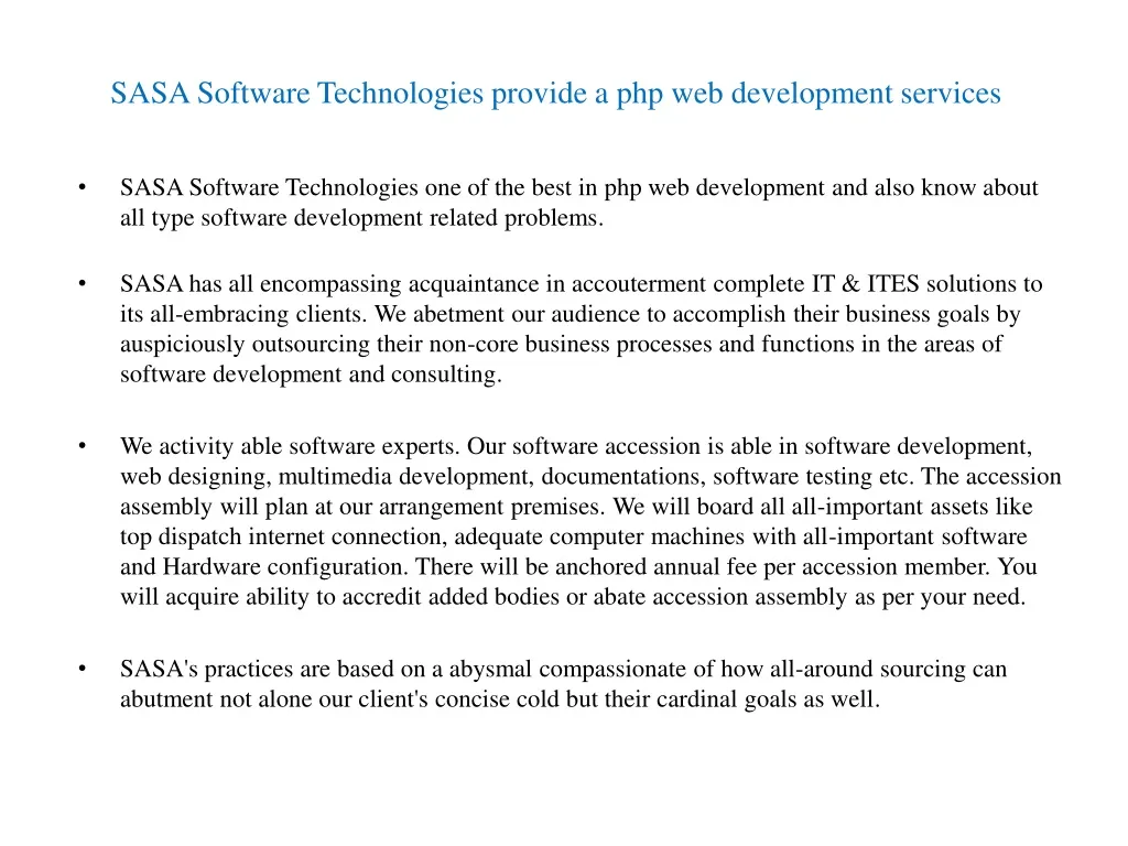 sasa software technologies provide a php web development services