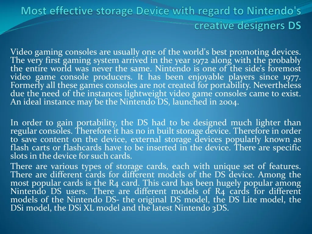 most effective storage device with regard to nintendo s creative designers ds