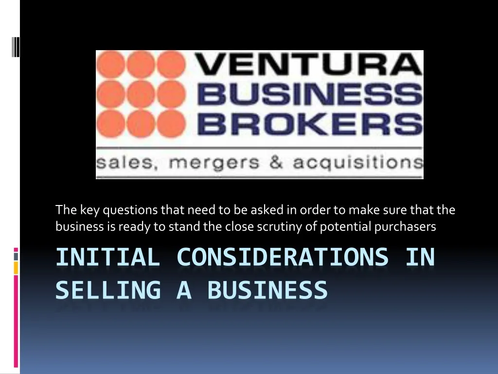 initial considerations in selling a business