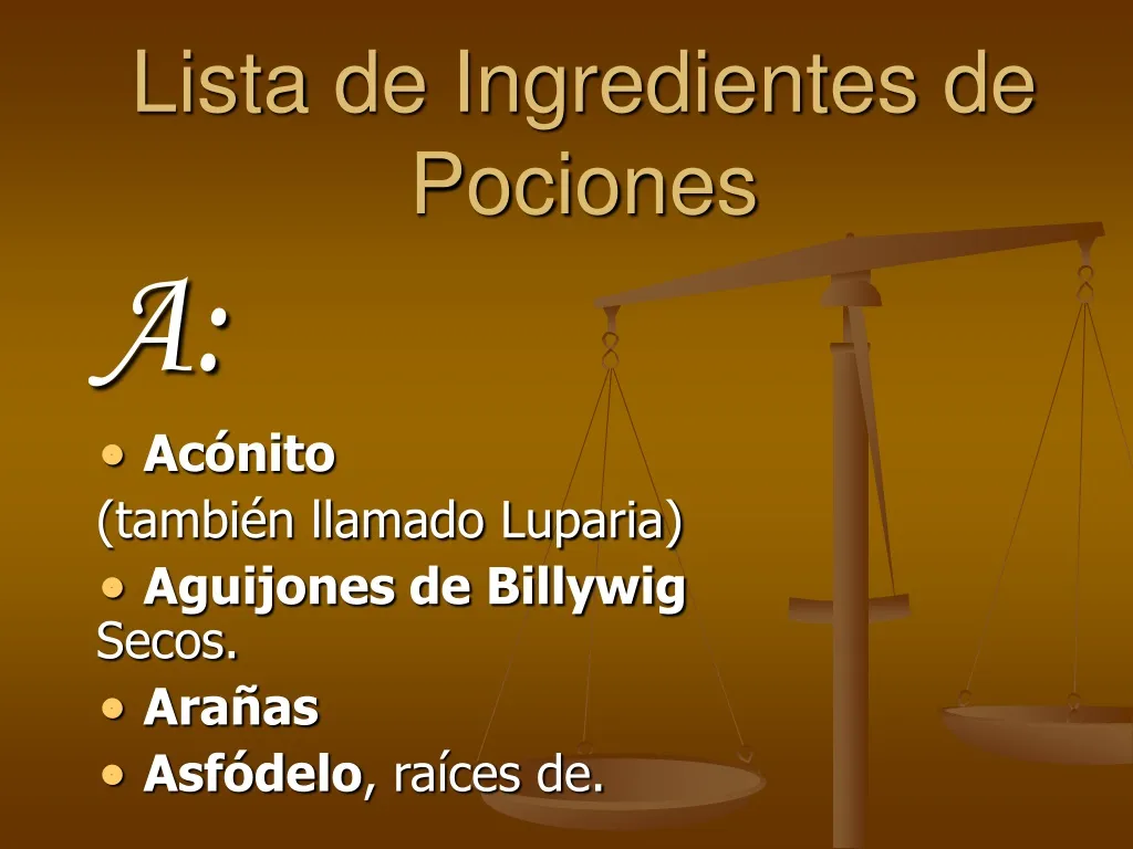 lista de ingredientes de pociones