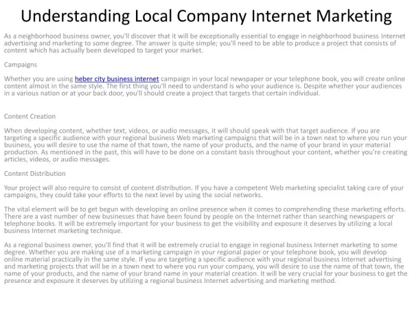 Understanding Local Company Internet Marketing