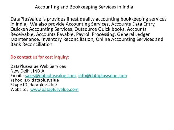 Accounting and Bookkeeping Services in India