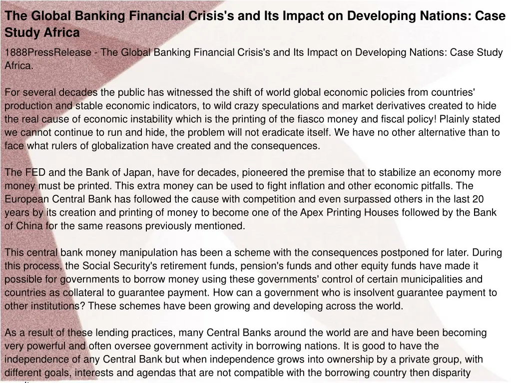 the global banking financial crisis