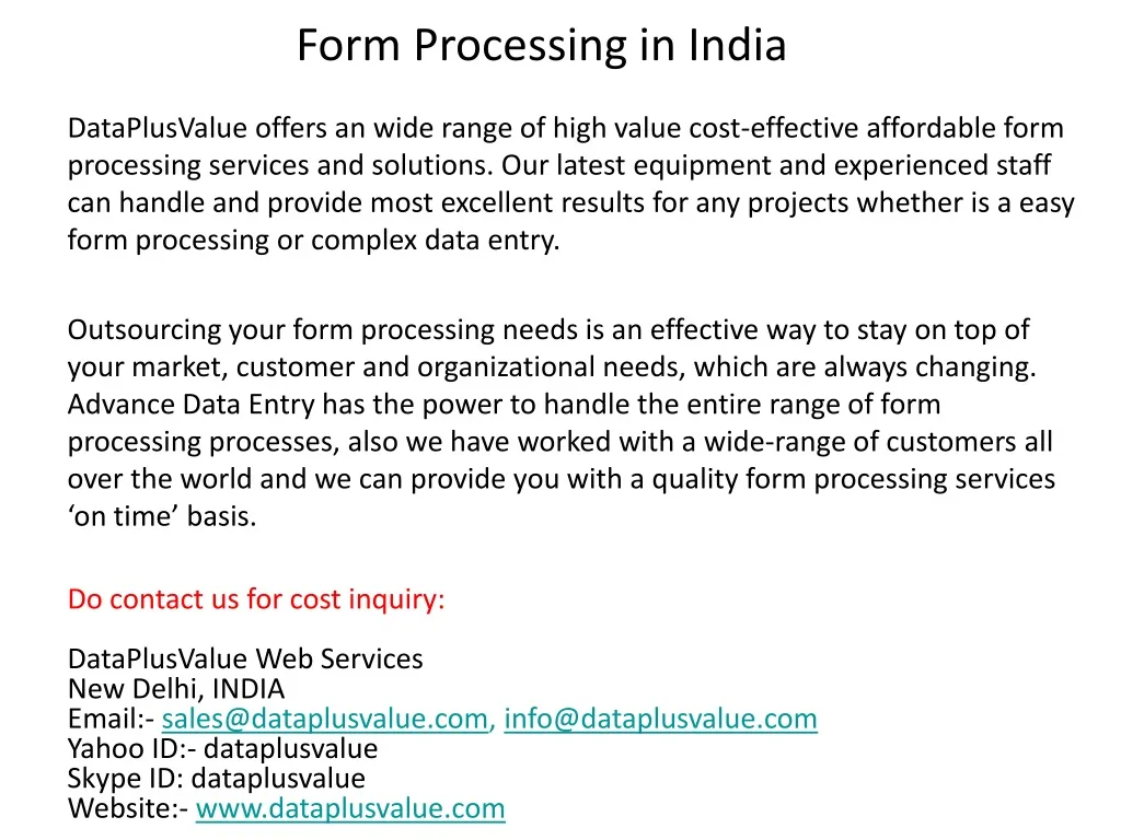 form processing in india