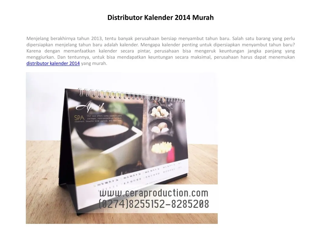 distributor kalender 2014 murah