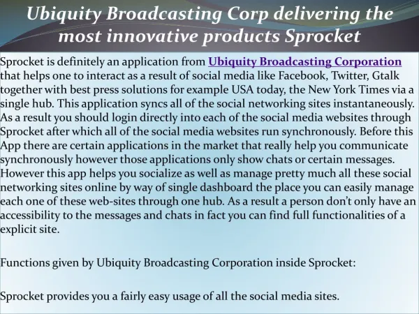 Ubiquity Broadcasting Corp delivering the most innovative pr