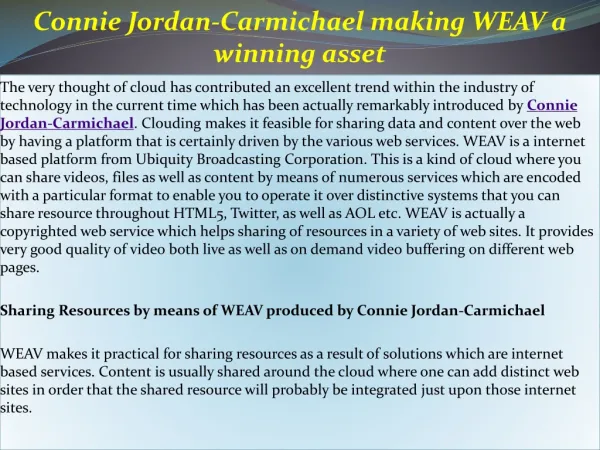 Connie Jordan-Carmichael making WEAV a winning asset