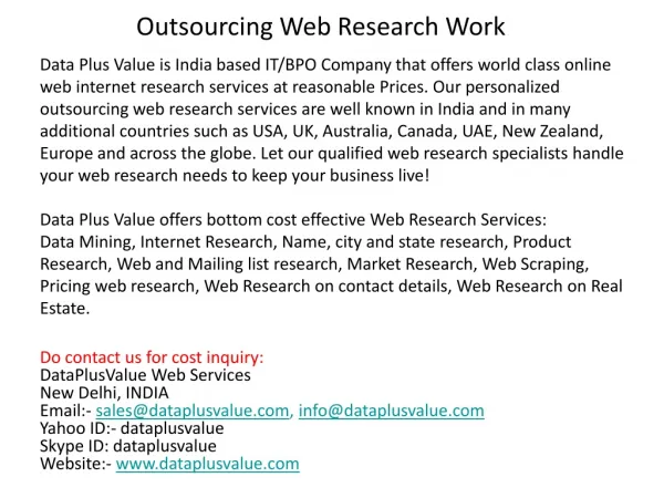Outsourcing Web Research Work