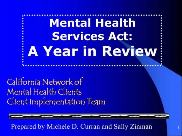 California Network of Mental Health Clients Client Implementation Team