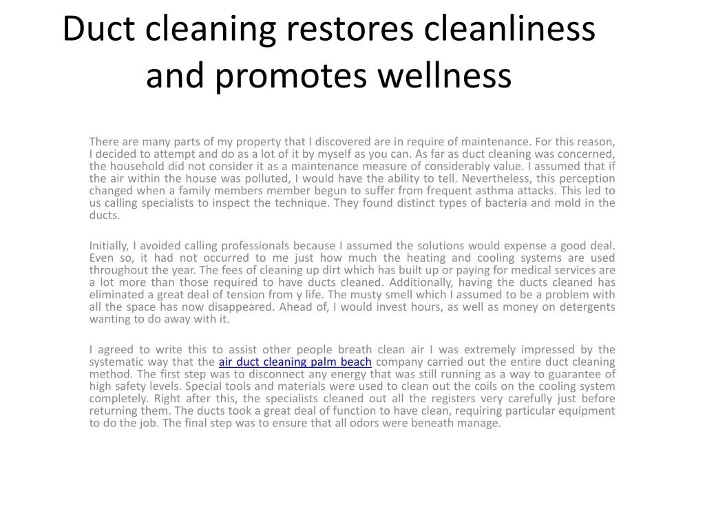 duct cleaning restores cleanliness and promotes wellness