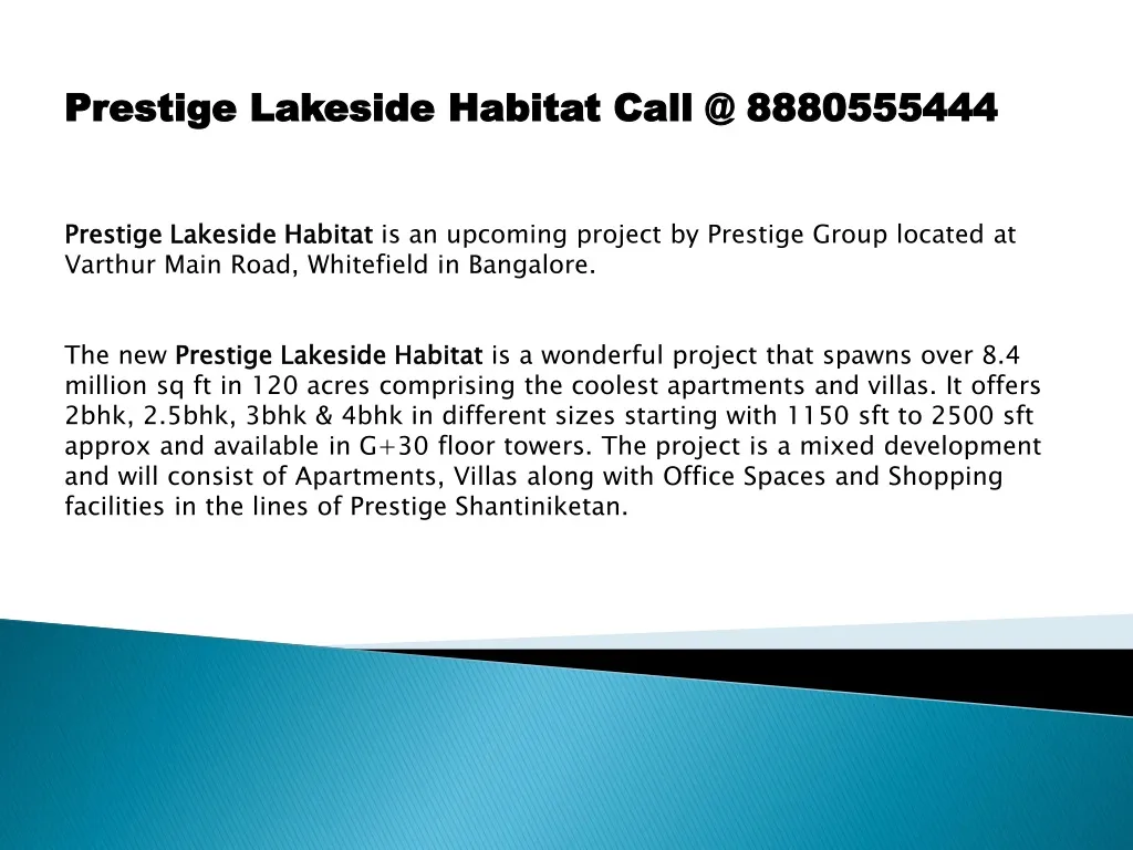prestige lakeside habitat call @ 8880555444