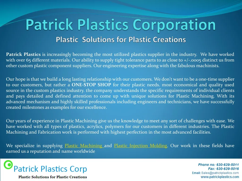 patrick plastics corporation plastic solutions for plastic creations